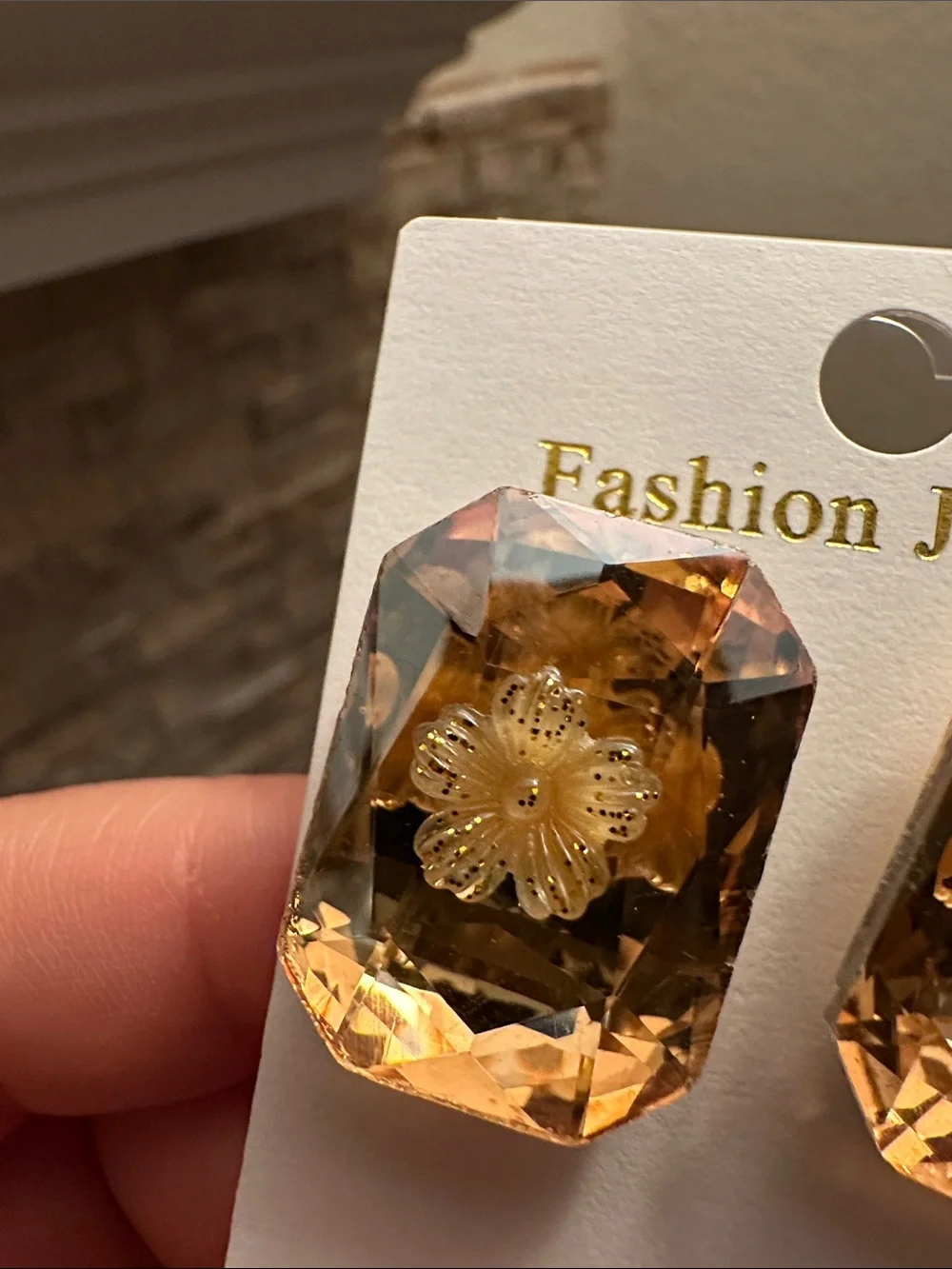 Fashion Jewelry Champagne Amber Faceted Crystal Stud Earrings